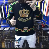 2021 winter and spring new heavy industry embroidered crown mens wear long sleeve t shirt crewneck backing shirt