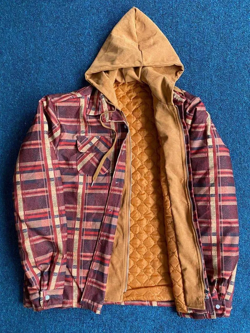 

Fashion Plaid Men Jacket Coat With Hooded New Streetwear Men Clothing Plus Size Harajuku Men's Windbreakers Jacket Men S-5XL