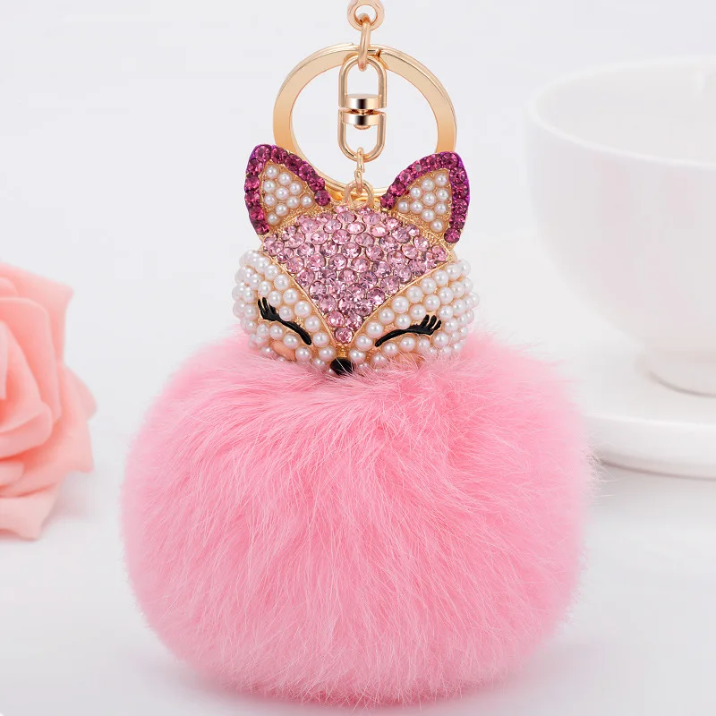

Cute Genuine Rabbit Fur Ball Keyrings Plush Keychains Car Key Chain Ring Pendant for Women's Bag Charm Fashion Jewelry Trinket