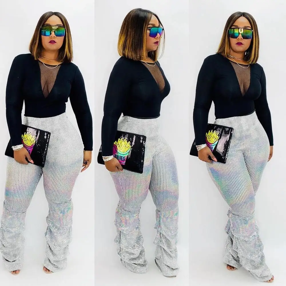 Брюки Adogirl с завышенной талией блестками и драпированным подолом модная одежда