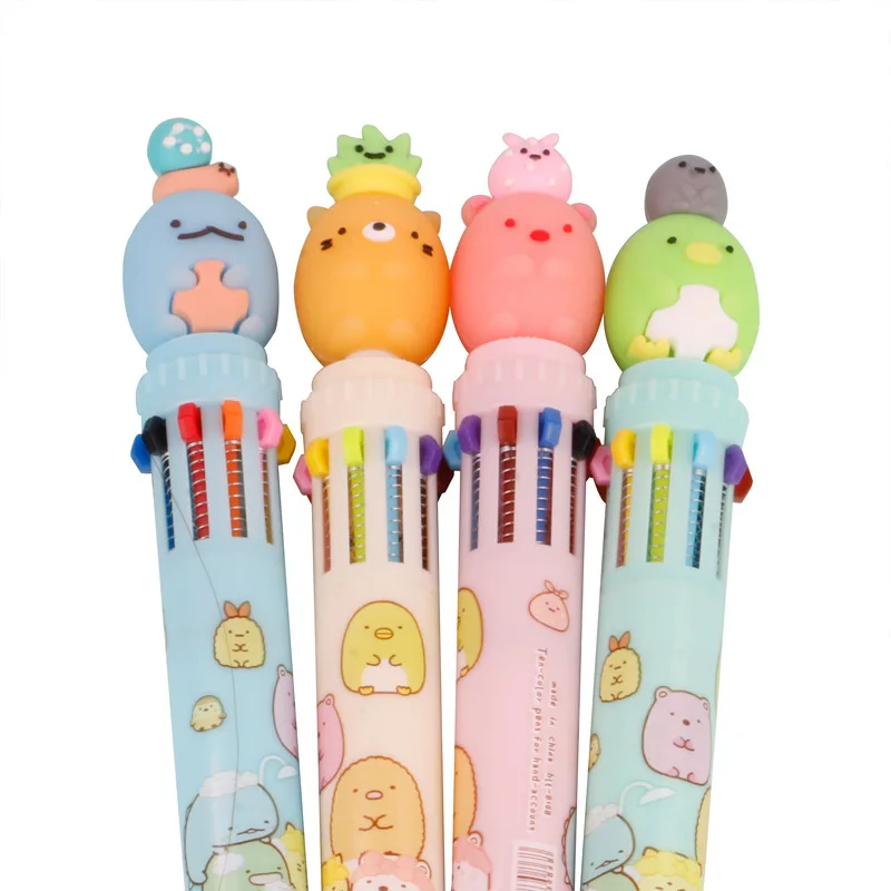 24PCS Cute and Creative Cartoon Animal Dumplings 10-color Ballpoint Pen Simple Candy-colored Ten-color Hand-book Ballpoint Pen