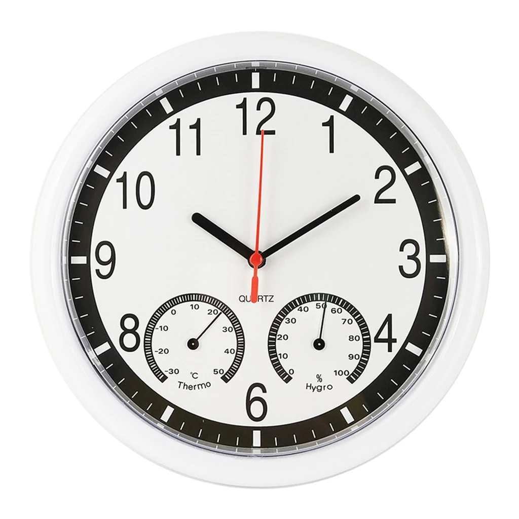 

Home Garden Quartz Wall Clock Ornament Temperature Humidity Display 10inch