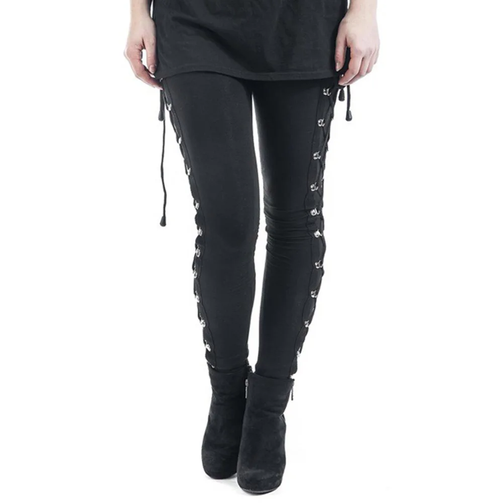

Gothic Sexy Women Leggings Pantalones De Mujer Punk Casual Pants Black Winter Pantalones Fitness Hight Street Lace-Up Clothing