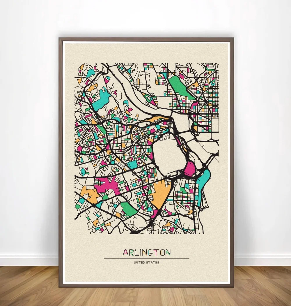 Антверпен Арлингтон Астана Афины Атланта Окленд красочные карты города плакат