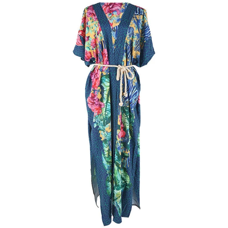 Кимоно из пеньковой веревки с принтом аквариума и рыбок Пляжная накидка бохо