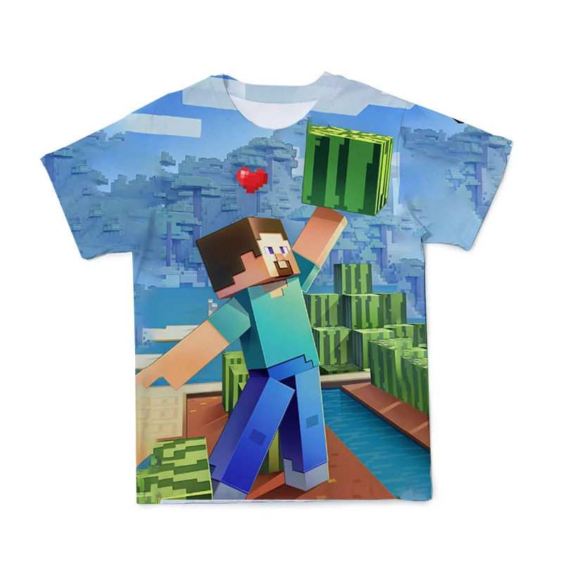 

Girls O-Neck Pullover Mine Game Kid Clothes 3D Toy Brick Print T-shirt For Girls Boys Summer Overize Children's Clohing 4T-14T