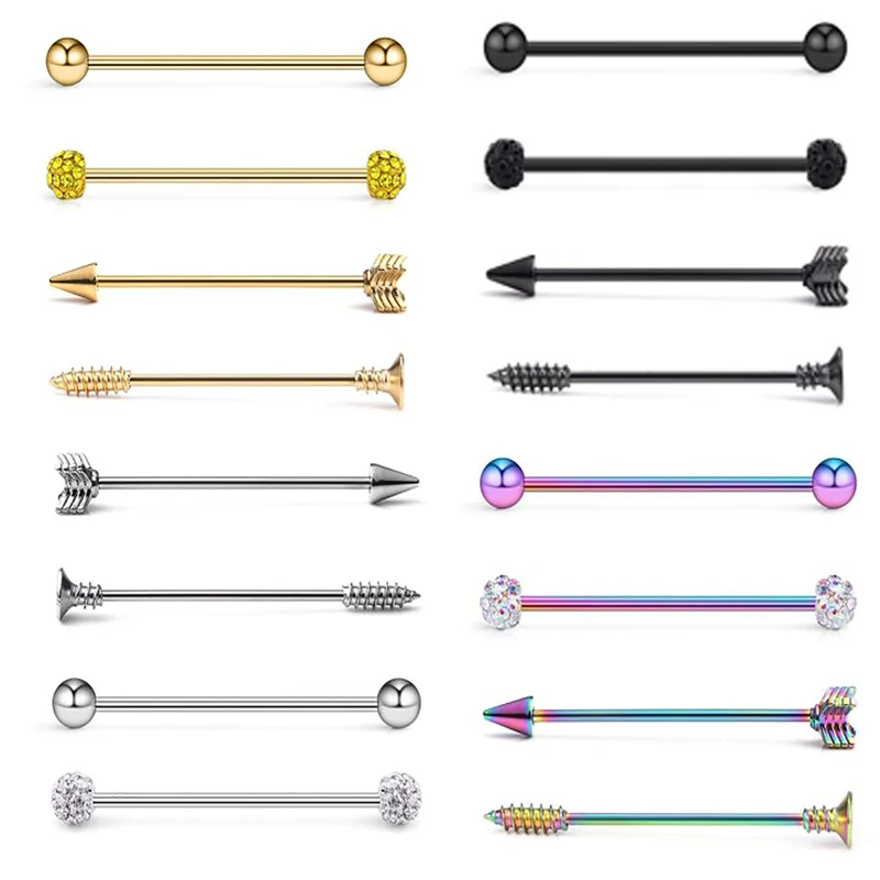 

4Pieces 14G 1.6mm 38mm Length Straight Industrial Barbell Stainless Steel Arrow Rings Tragus Ear Piercing Crystal Body Jewelry