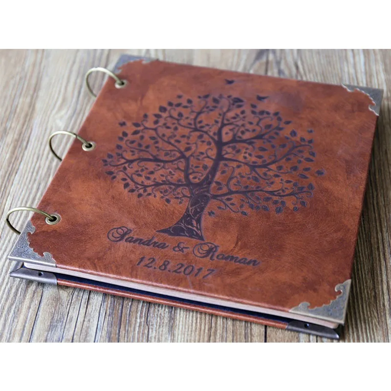 10 дюймов на заказ винтажный гравированный PU лазерный кожаный фотоальбом черные