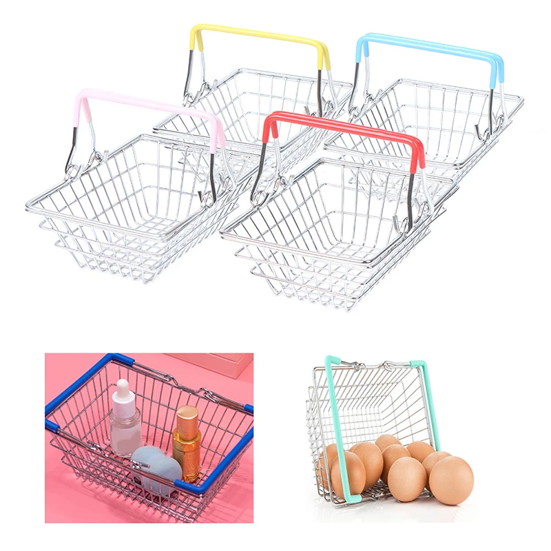 

Детская миниатюрная металлическая корзина для покупок в супермаркете, ролевая игра, игрушка, подарок, настольный декор, аксессуары для мебе...