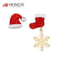 hongye fashion christmas hat sock snowflake drop dangle earrings for girl kids asymmetry cute lovely jewelry xmas gift 2021