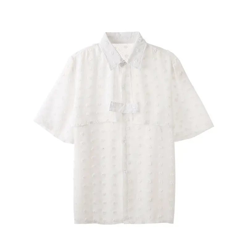 

Transparent Three-dimensional Polka Dot Shirt Men Designer Summer Short Sleeve Shirt Men Fashion Loose Fit Big Size Shirt Top