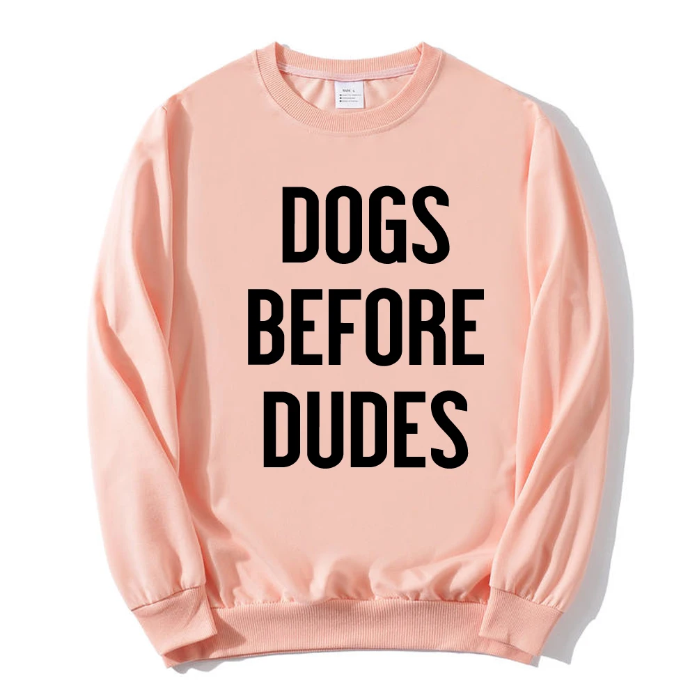 

Autumn Women's Knit Sweatshirt Pullovers Cotton Black Long Sleeve Dogs Before Dudes Funny Letter Print Hoodies Female Clothes