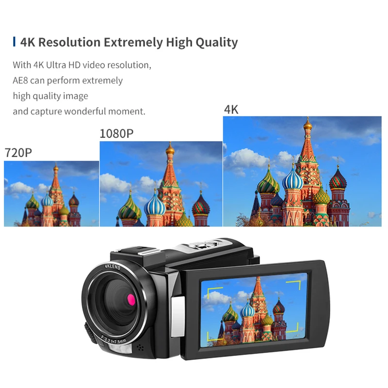 Видеокамера 4K профессиональная для блогера Ordro AE8 ИК Ночное Видение WiFi Filmadora Full HD