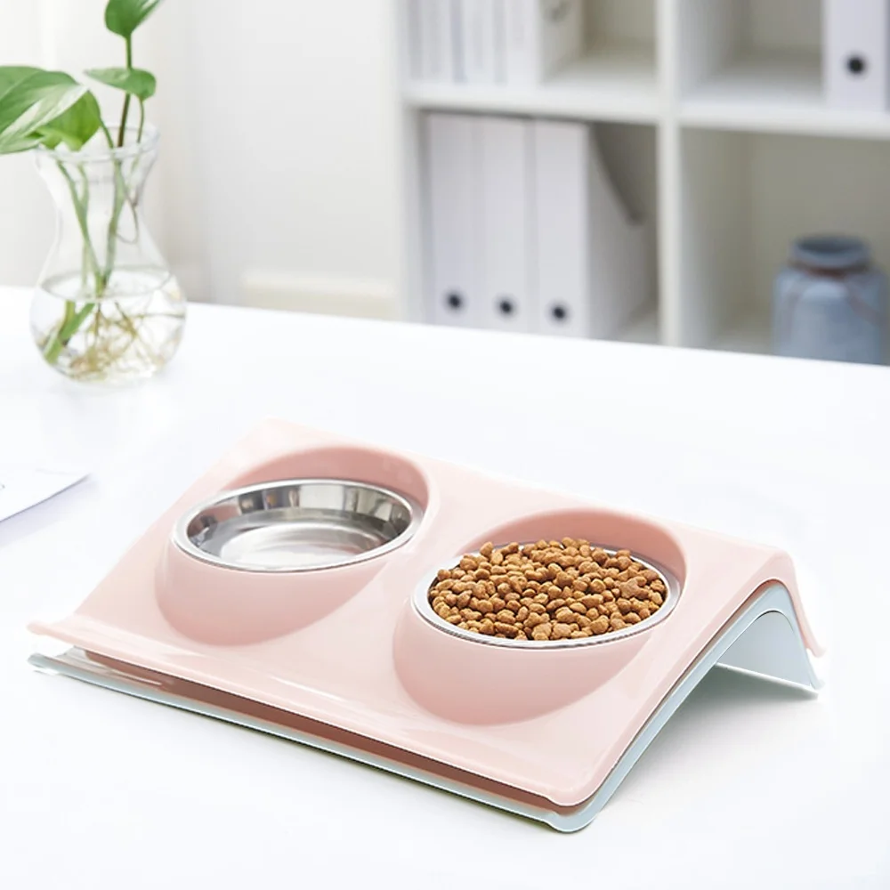 

Pet Double Bowls Food Water Feeder Stainless Steel Cat Food Water Double Bowl for Dog Puppy Cats Pets Supplies Feeding Dishes S/