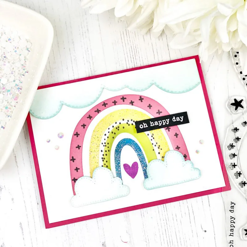 Штампы и формы Радуга облако любовь с фразой для изготовления открыток 2020