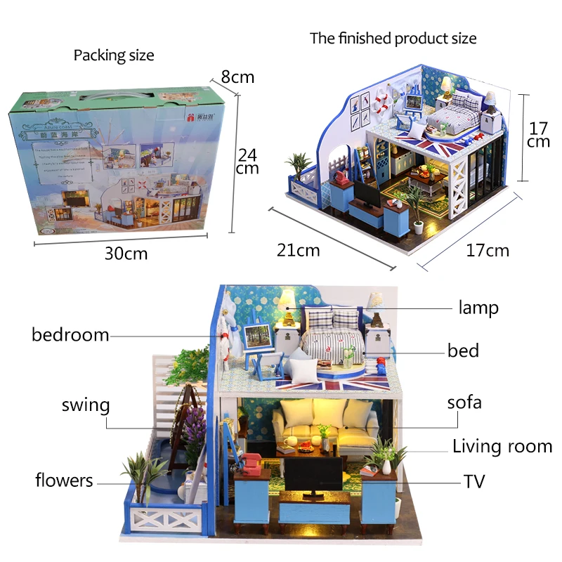 New DIY Dollhouse Wooden Doll Houses Miniature House Furniture Kit Boneca Casa With Led Toys for Children Birthday Gift | Игрушки и