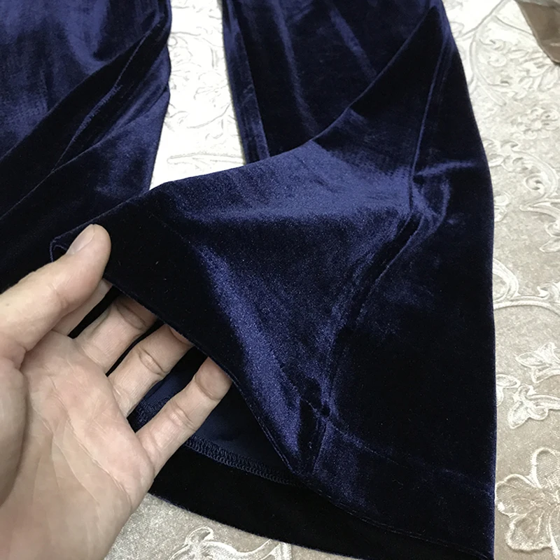 Женские бархатные брюки на молнии однотонные золотого цвета с высокой талией и