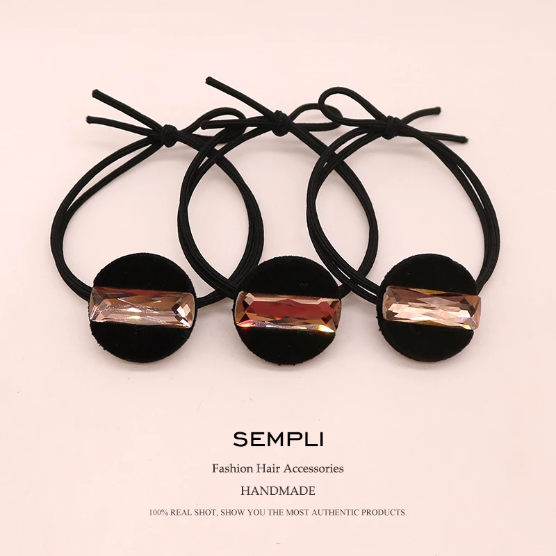 Sempli черный Цвета нейлон Эластичный со стразами для волос резинки женщин