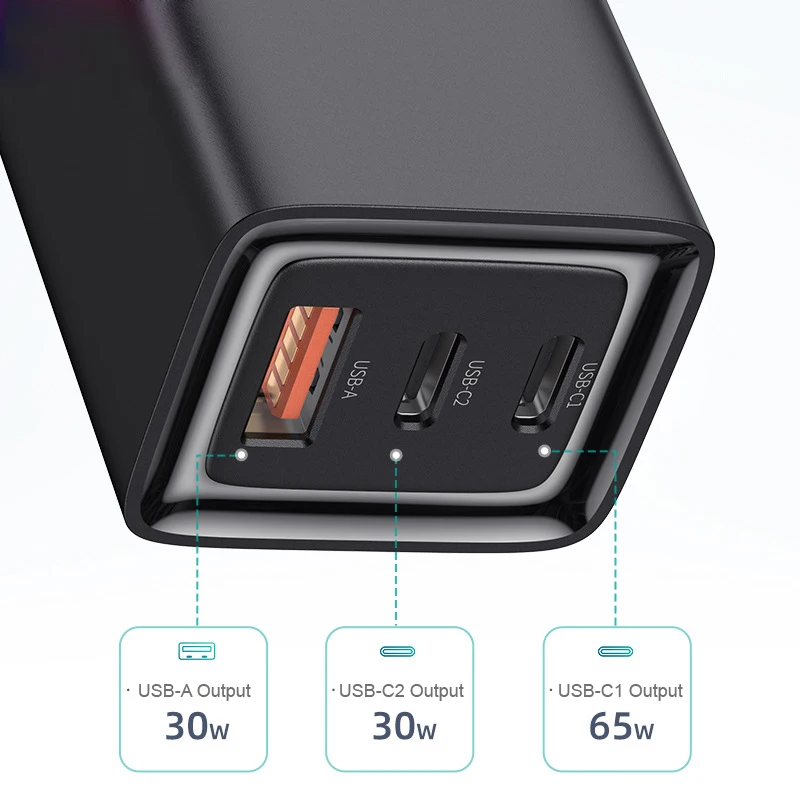 Зарядное устройство сетевое с 3 портами USB Type C 65 Вт|Зарядные устройства для