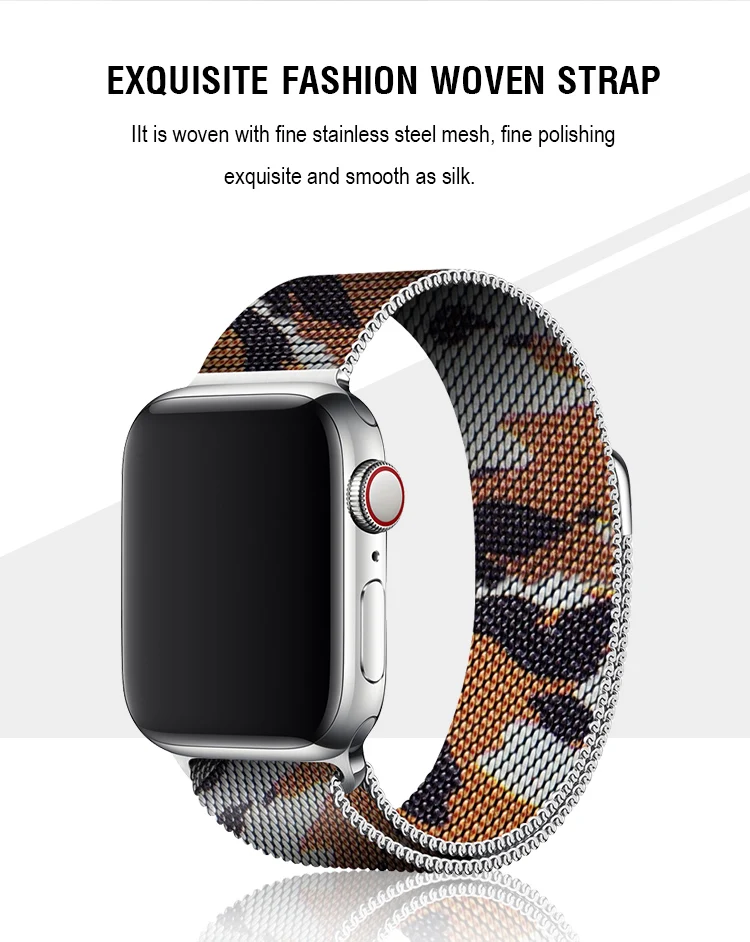 Камуфляжный коричневый ремешок для часов, Миланский ремешок для Apple Watch, 40 мм, ремешок 44 мм, серия 4, магнитные браслеты, браслет на запястье для Iwatch 38, 42