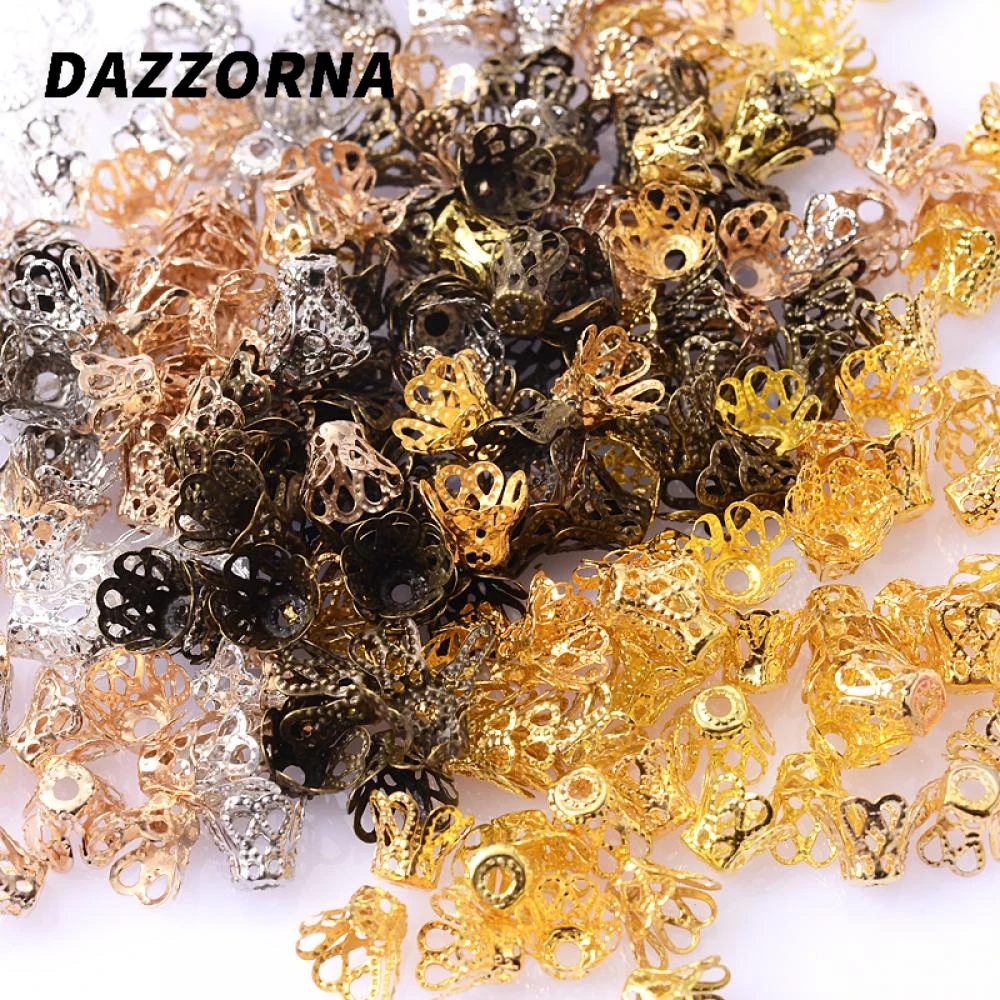 100 шт./лот полые цветочные трубочки бусины Концевики Золотая античная бронза