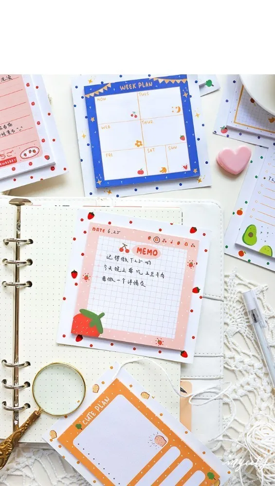 30 шт./компл. Kawaii милые с нанесенными плюсиками; в клетку линия Блокнот карман Примечание Еженедельный планировщик, записная книжка для составления расписания холодильник Примечание Papeleria школьные принадлежности