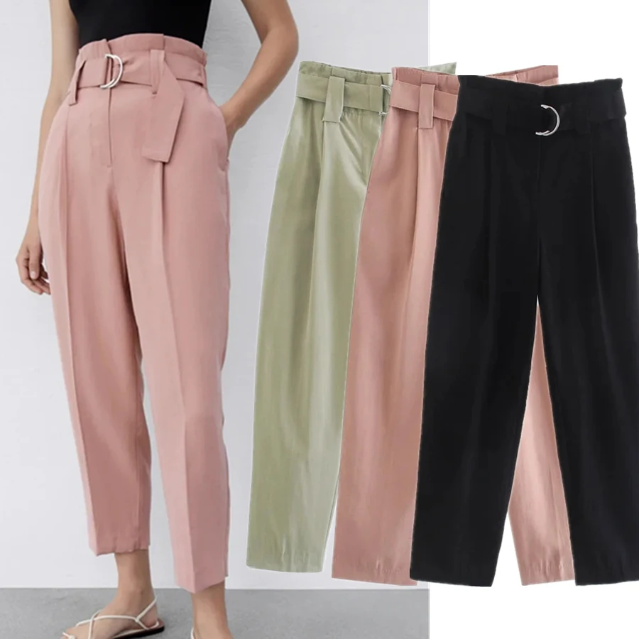 

Withered Pleated Casual Pants Women England Style Simple Solid High Waist Pantalones Mujer Pantalon Femme Loose Trousers Women