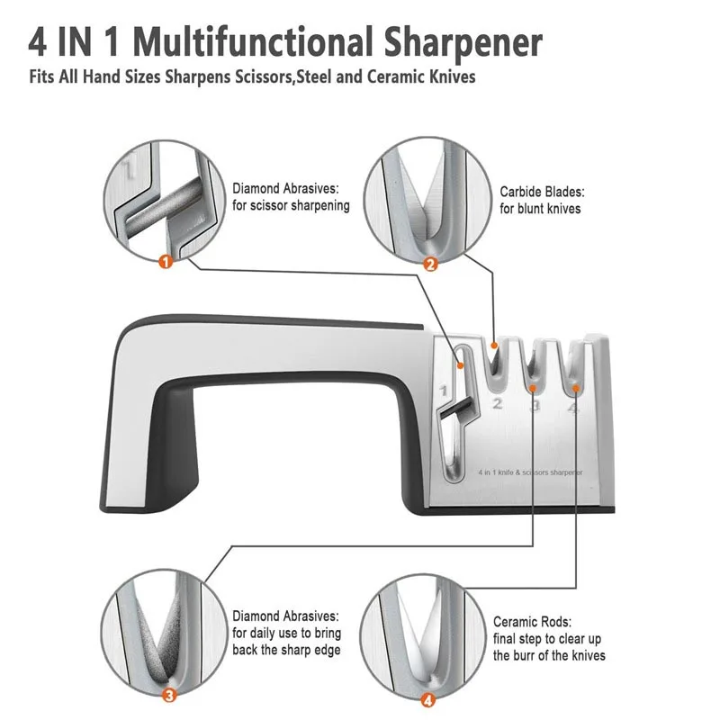4 в 1 Нержавеющая сталь ножницы инструменты Бриллиантовая заточка ножей