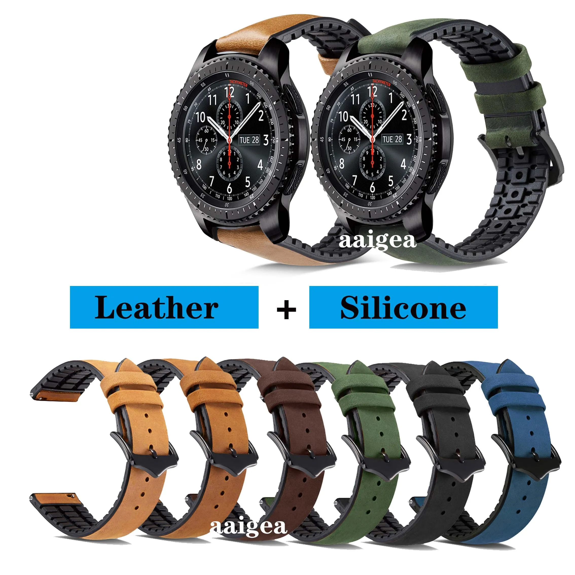 

20mm 22mm Genuine Leather Silicone Watch Strap Band for Samsung Gear S3 Frontier S3 Classic for Galaxy Watch3 45mm Wristband