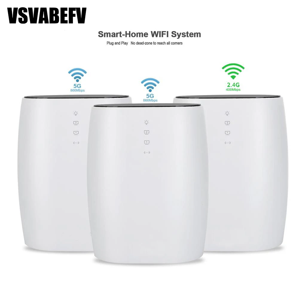 3pcs Mesh Router Whole Home coverage Mesh WiFi APP Remote Manage AC1200 2.4G/5.8GHz Wireless Wifi Router 150+ Devices distribute
