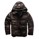 AH-909 прочитайте описание! Качественная супер теплая кожаная куртка из натуральной овечьей кожи на утином пуху, Мужское пальто