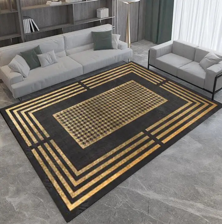 

2021 New Scandinavian Light Luxury Lattice Geometric Gold Living Room Bed Decorative Side Carpet Floor Mat Custom