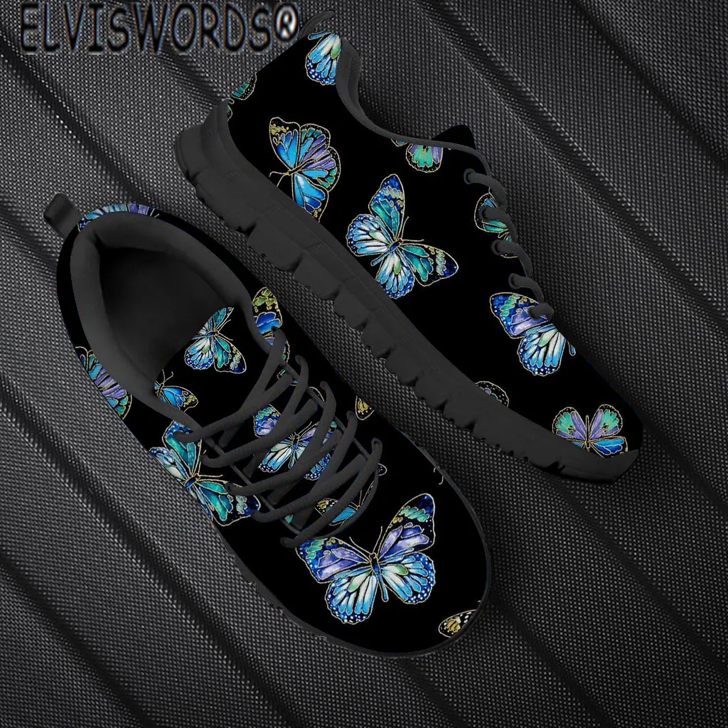

ELVISWORDS/Женская обувь на плоской подошве в повседневном стиле; Красивые легкие кроссовки с принтом бабочки; Летняя дышащая женская обувь из с...