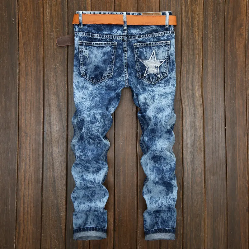 

Badge Jeans Men's Straight European and American Men's Jeans Hole Patch Snowflake Men's Pants