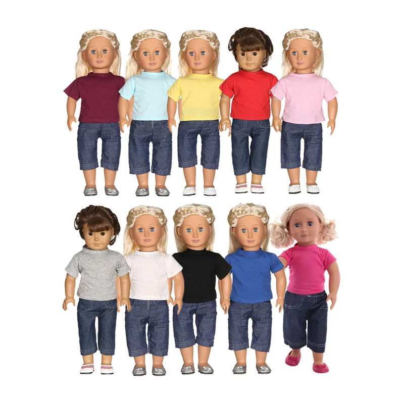 10 шт./лот одежда для 18 дюймовой куклы рубашки + джинсовые брюки [куклы и обувь не