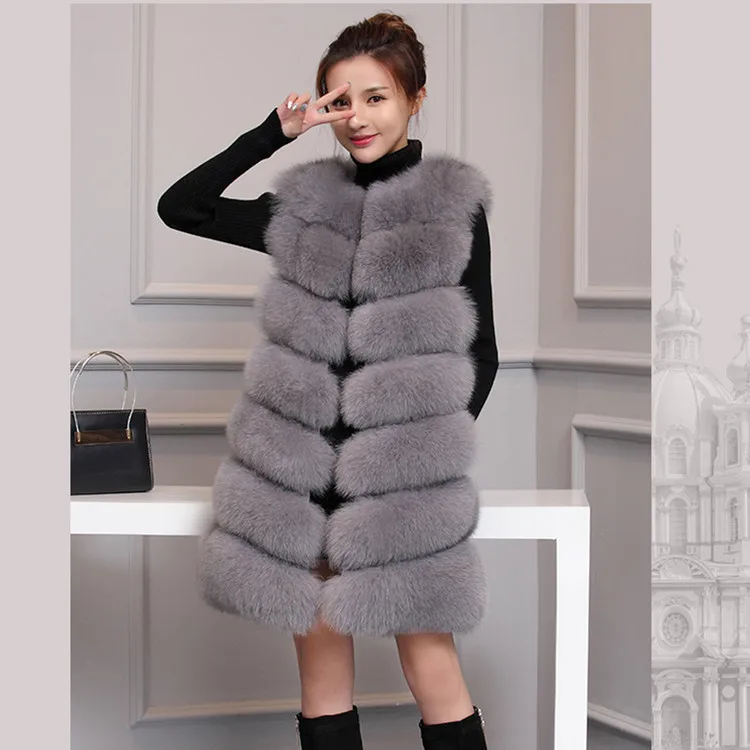 

Autumn And Winter New Imitation Fox Fur Vest Ladies Long Section Slim Slimming Waistcoats Female Fashion Simple Wild Gilet D544