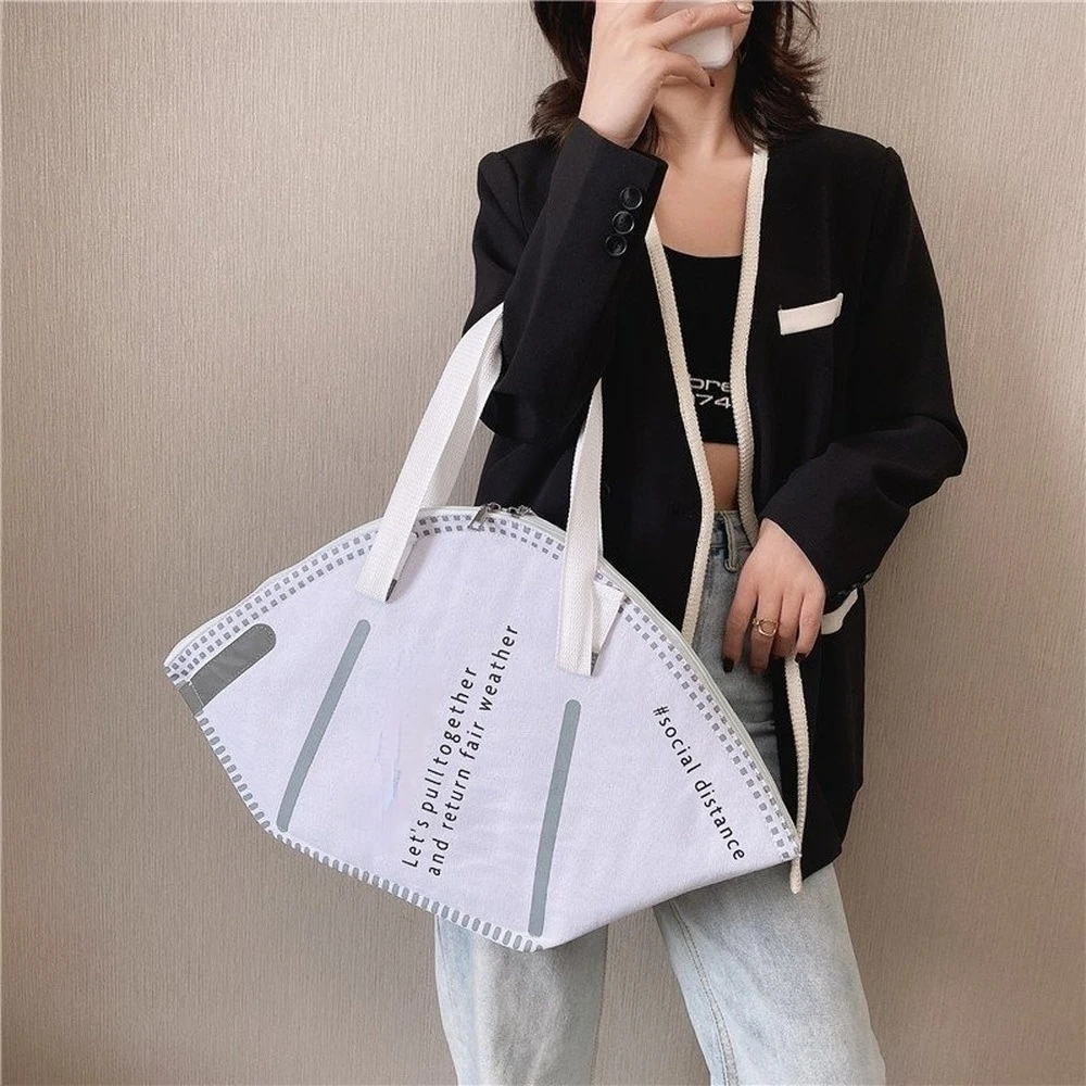 

Mask Shape Designer Canvas Bag Women Shoulder Bag Fashion Print Large-capacity Shopping Handbag Purse Female Crossbody Bag Totes
