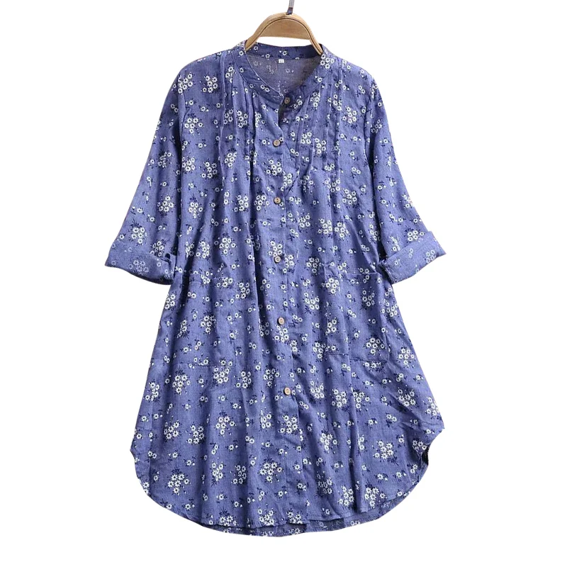 

2021 Summer Floral Print Blouse Women Long Sleeve V-neck Top Elegant Work Plus Size Long Shirt Loose Streetwear Ladies Clothes