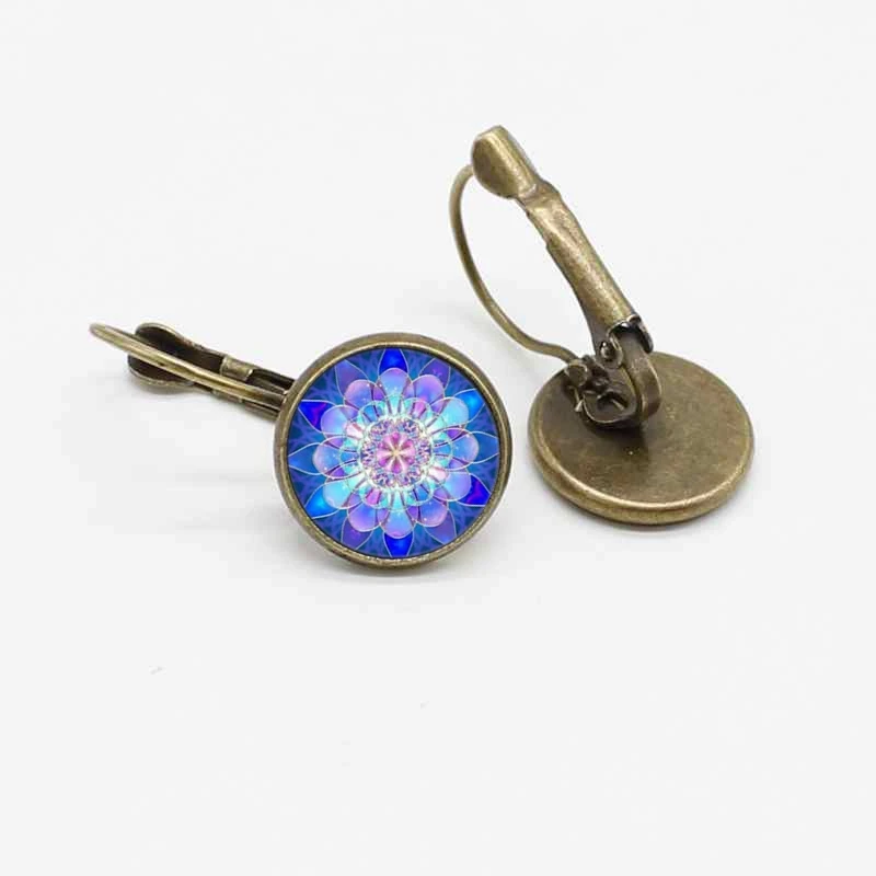 Новые Ретро Мандала Цветок кристалл стеклянные серьги с французским замком уха