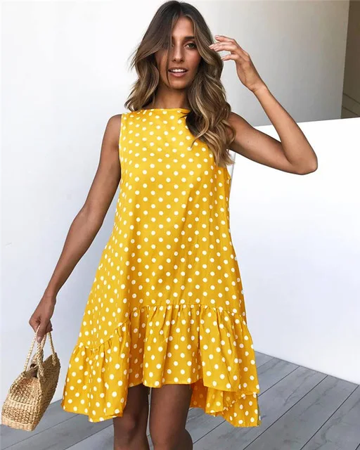 

Summer Dress 2021 Women Polka Dot Street Sexy Casual Loose Thin Beach Party Dress Plus Size V Neck Mini Dress Female