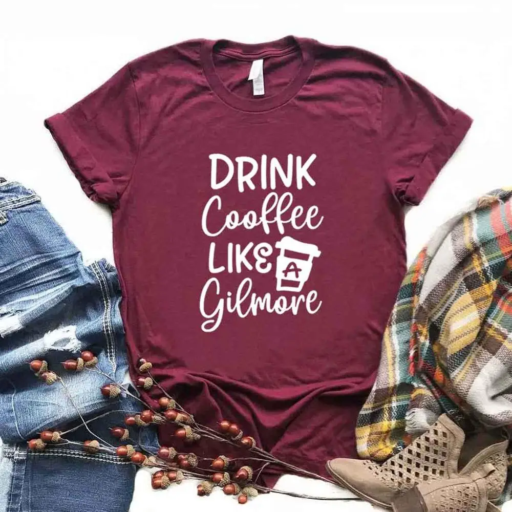 Женская футболка с принтом питьевого кофе как Gilmore женская коротким рукавом и