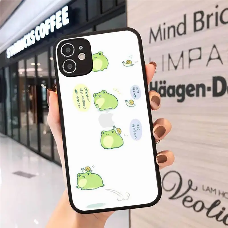 

CARTOON Frog Phone Case Matte Transparent for iPhone 7 8 11 12 s mini pro X XS XR MAX Plus cover funda
