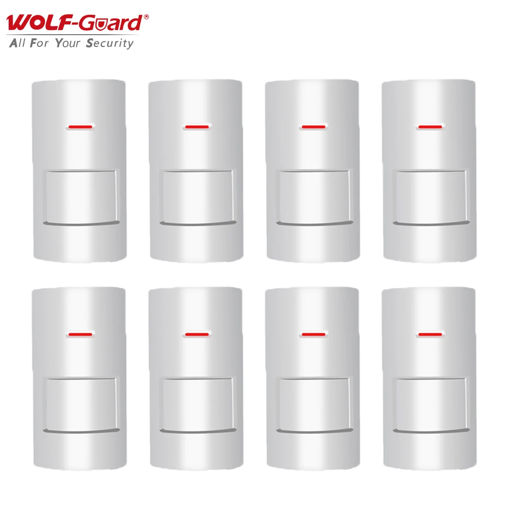 8Pcs Wolf-Guard Wireless PIR Motion Sensor Passive Infrared Detector for Wifi GSM Home Security Alarm Burglar System 433MHz