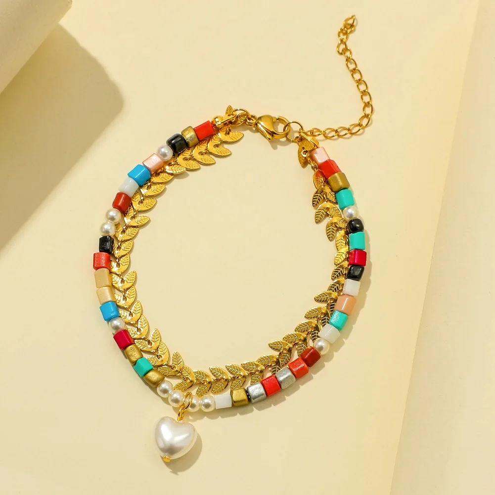 

YAOLOGE 316L Stainless Steel For Women Trendy Colorful Small Square Heart Pearl Bracelets 2021 New Gift Fashion Party Jewelry