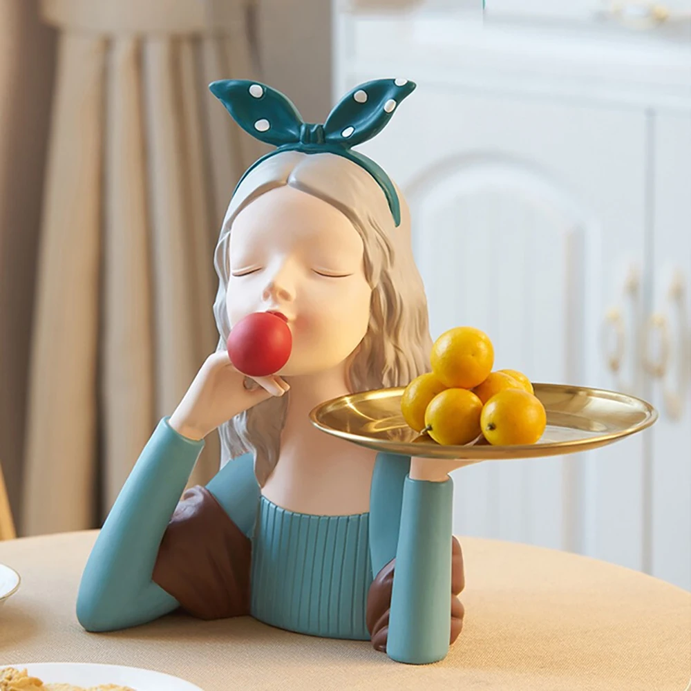 

Nordic Bubble Girl Home Decor Fruit Plate Tray Character Model Sculpture Statue Living Room Desktop Decoration Accessories Gifts
