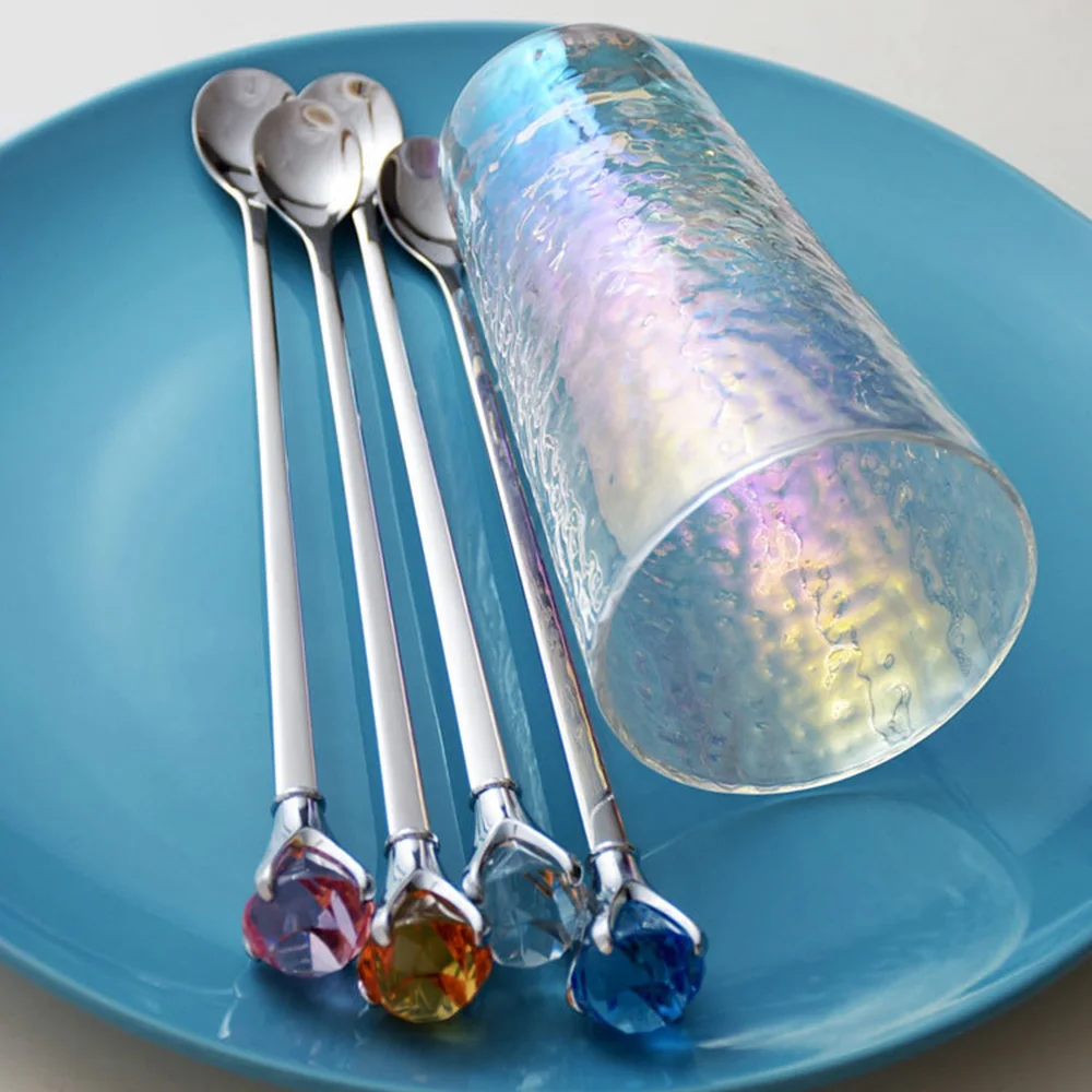 

1pcs Stainless Steel Mixing Cocktail Spoon With Rhinestone Long Handled For Drink Coffee Mixing Stirring Barware Home Drink Tool
