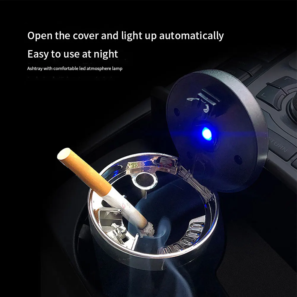 

Car Ashtray With LED Light Stainless Steel Liner Ashtray With Cover Creative Personality Covered Car Multi-function Car Supplies