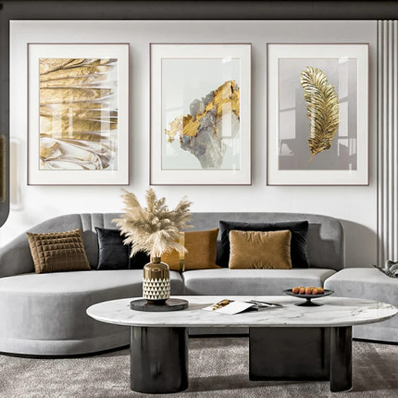 Абстрактная картина в скандинавском стиле печатный плакат с золотыми листьями и