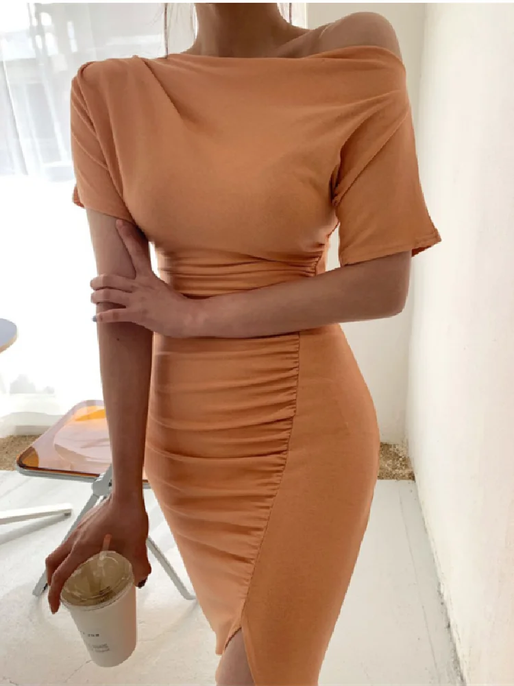 

Женское облегающее платье с коротким рукавом, винтажное вечернее платье в стиле бохо с разрезом, эластичное платье для вечерние, лето 2021