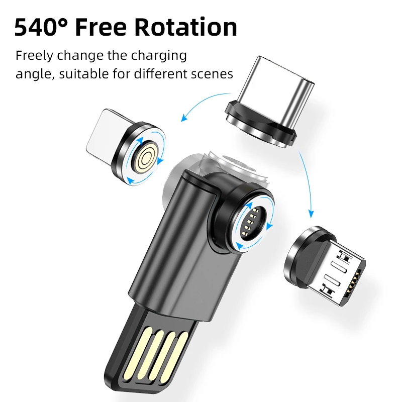 AUFU Magnetic Charger Quick Charge Data Transfer Mobile Phone Charging Micro Type C Usb Charger for iPhone Devices 540 Rotate